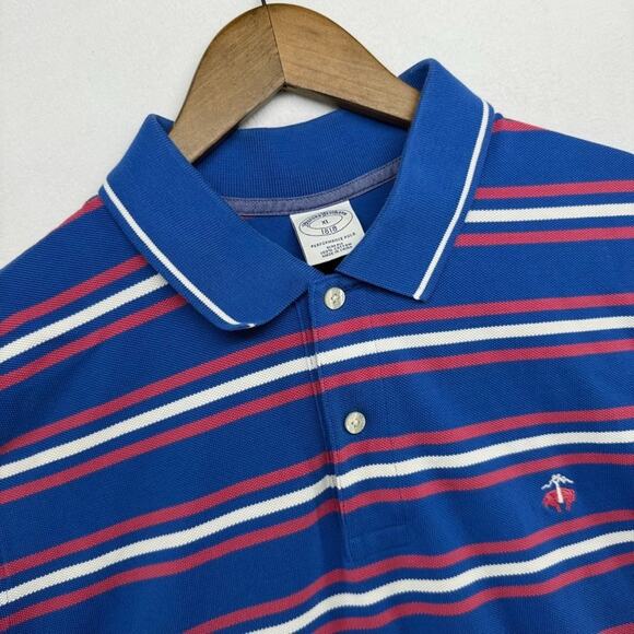 Brooks Brothers Polo Shirt men's XL Blue Pink Performance Embroidered Logo Knit - Picture 1 of 10